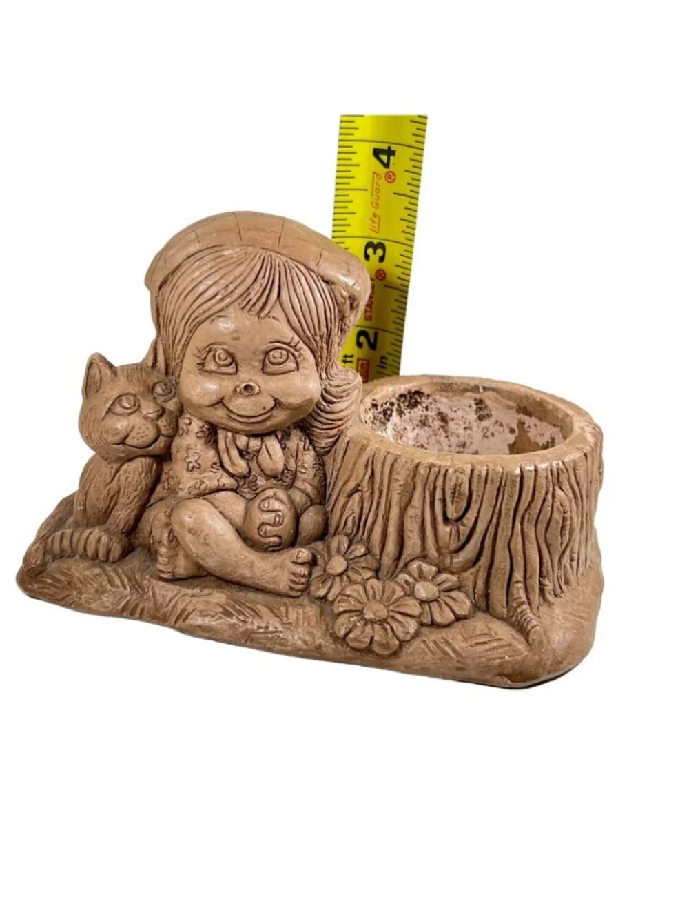 Vtg Wallace Berrie Ceramic Candleholder Planter Girl Cat USA 1975 Signed Smiles